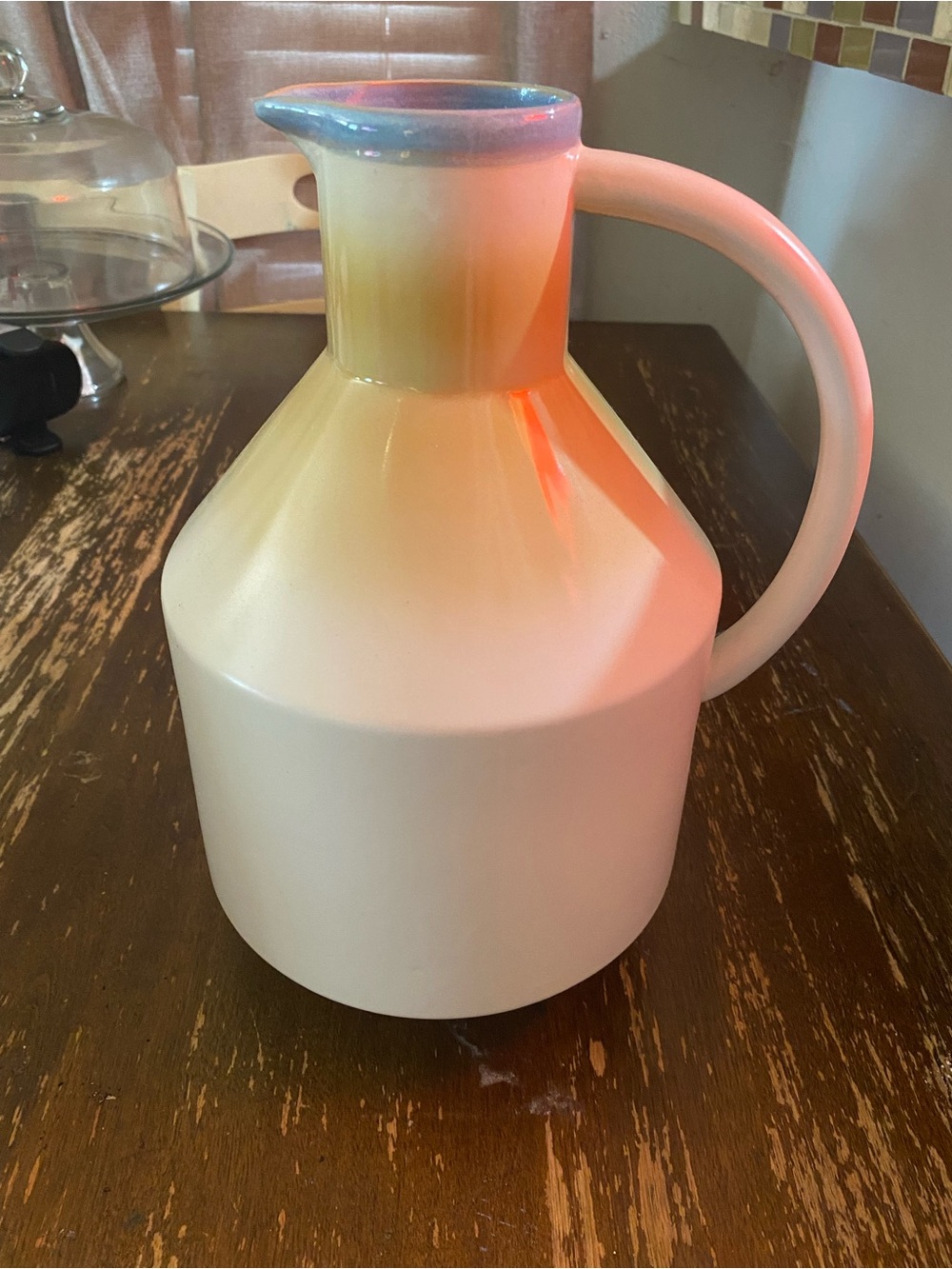 Matte Ceramic Pitcher Vase - Cream with Yellow & Blue Accent